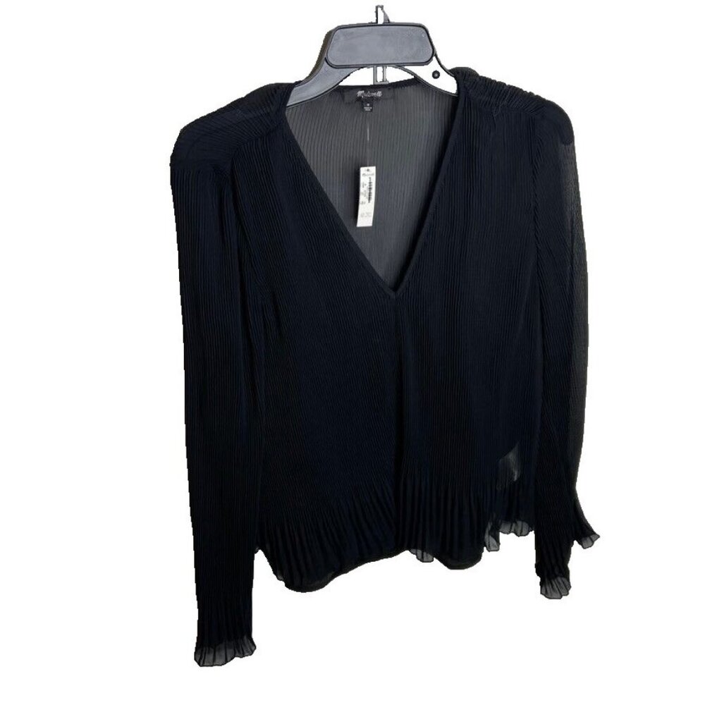 Madewell $82 Pleated Flare Sleeve Top Black Size M NN935 - Picture 4 of 8